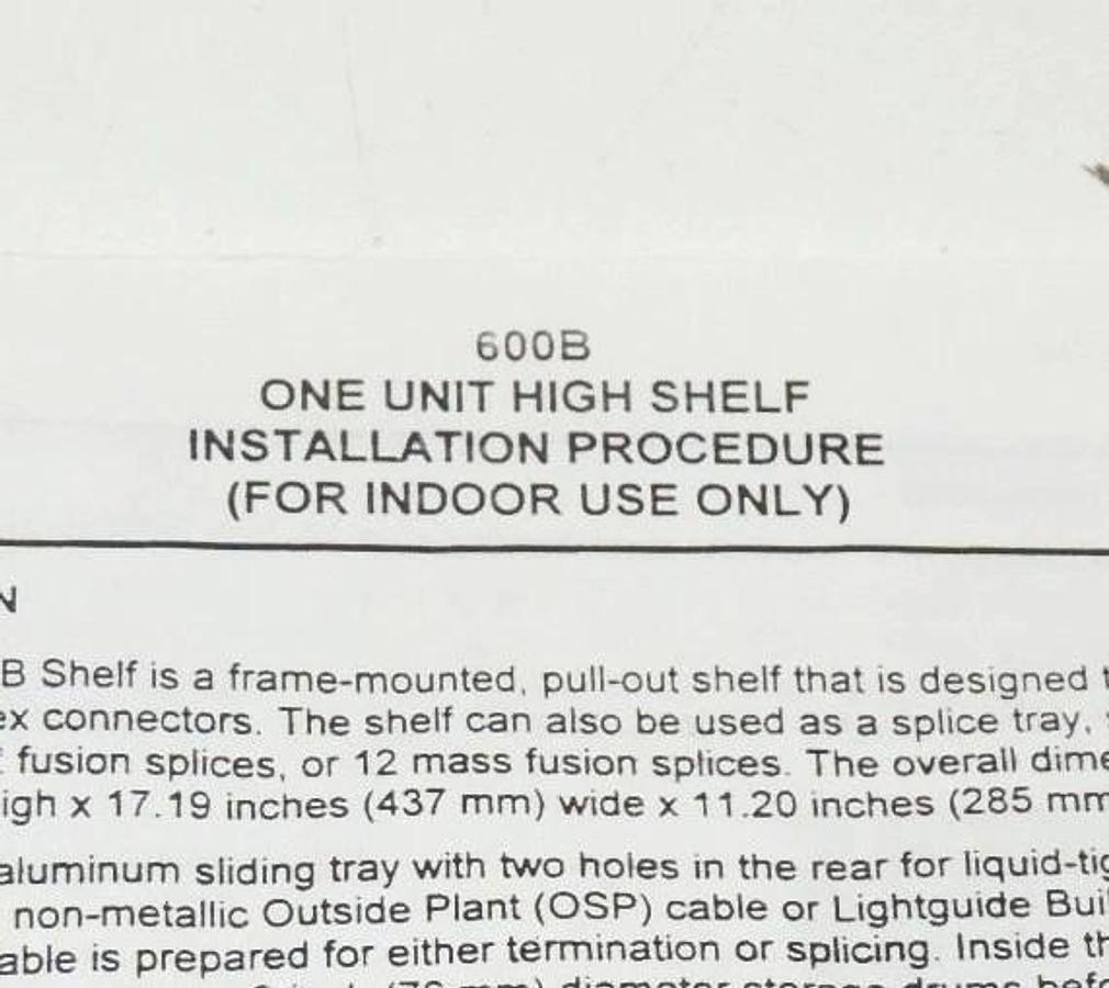 Used NEW AT&T 600B ONE UNIT HIGH FRAME MOUNTED PULL OUT SHELF KIT 600B1