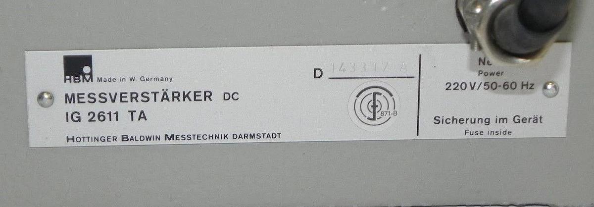 Used HBM MESSVERSTARKER IG 2611 TA CONTROLLER IG2611TA 220V/50-60HZ