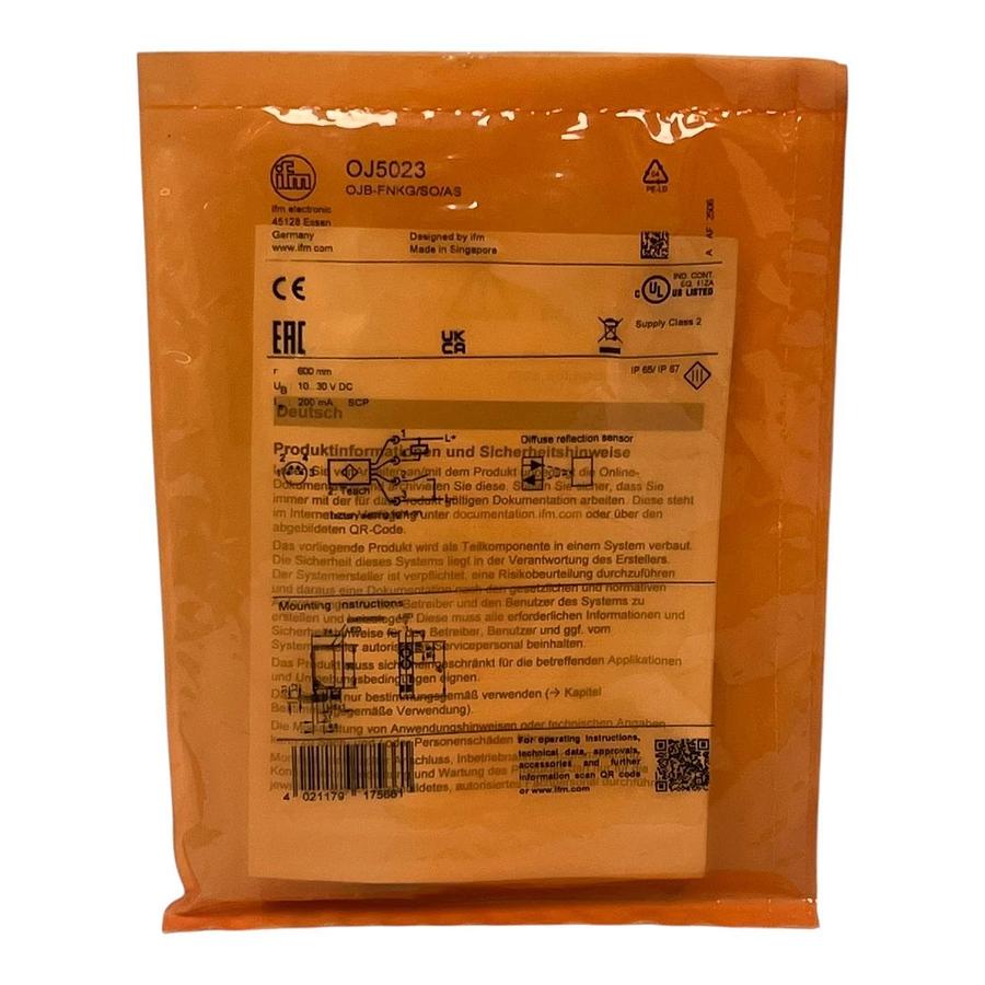 Used ifm electronic OJ5023 Diffuse Reflection Laser Sensor OJB-FNKG/SO/AS New Sealed