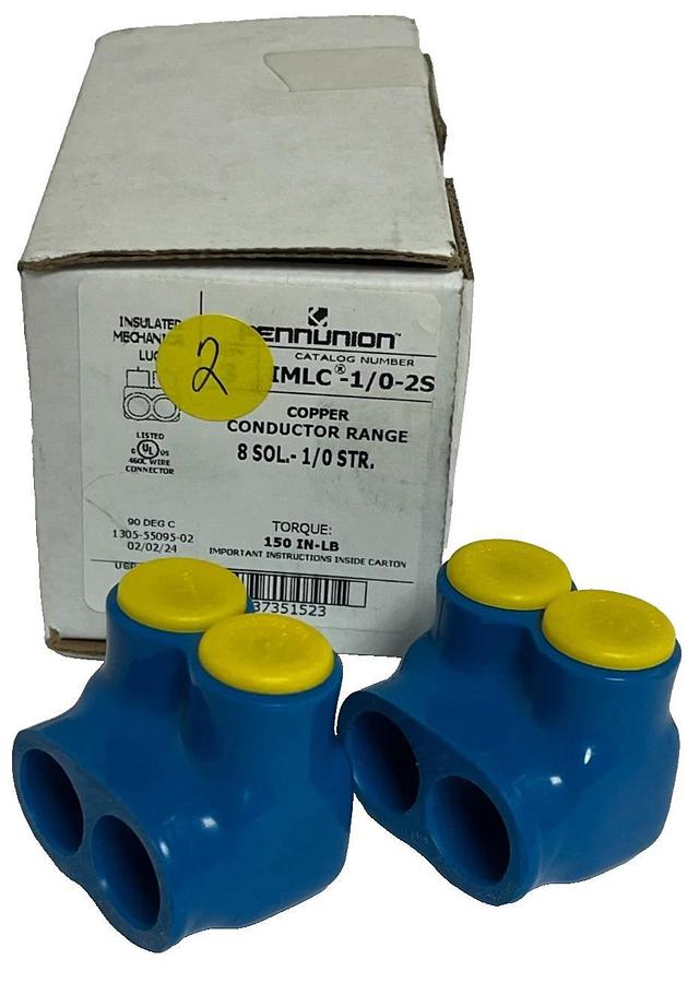 Box of 2 Penn-Union IMLC-1/0-2S Insulated Mechanical Connectors 2-Port 1/0-14
