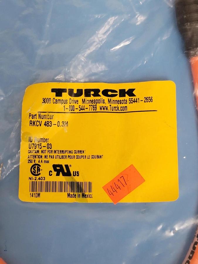 Used NEW TURCK RKCV 483-0.3M CORDSET ID NO. U7915-03