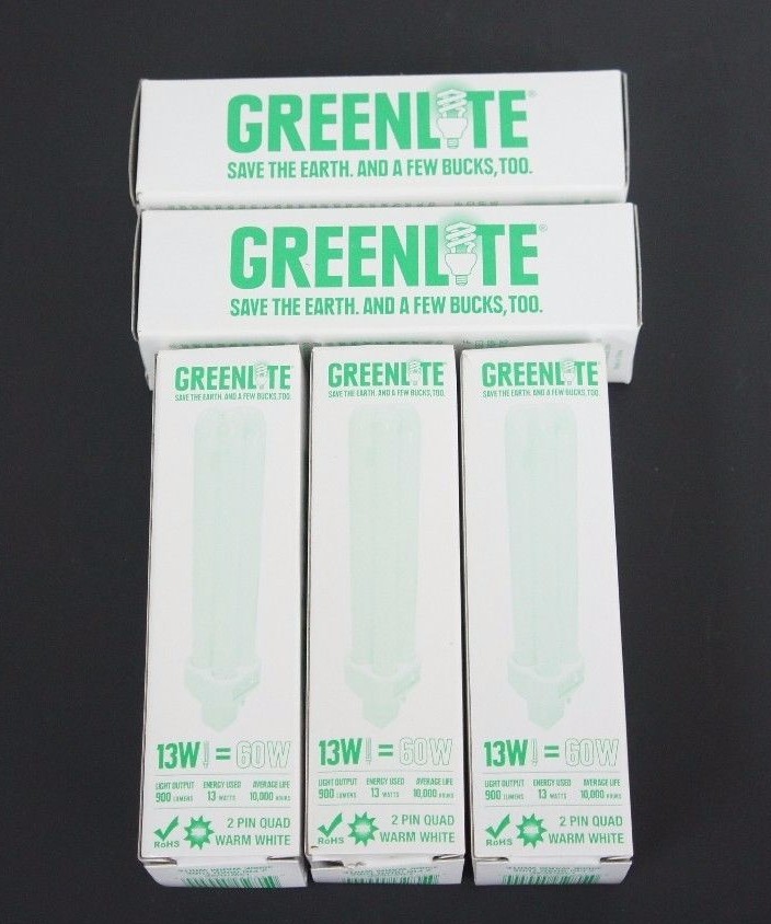 Used LOT OF 5 NIB GREENLITE 13W/Q/2P COMPACT FLUORESCENT LAMPS 13W 120V