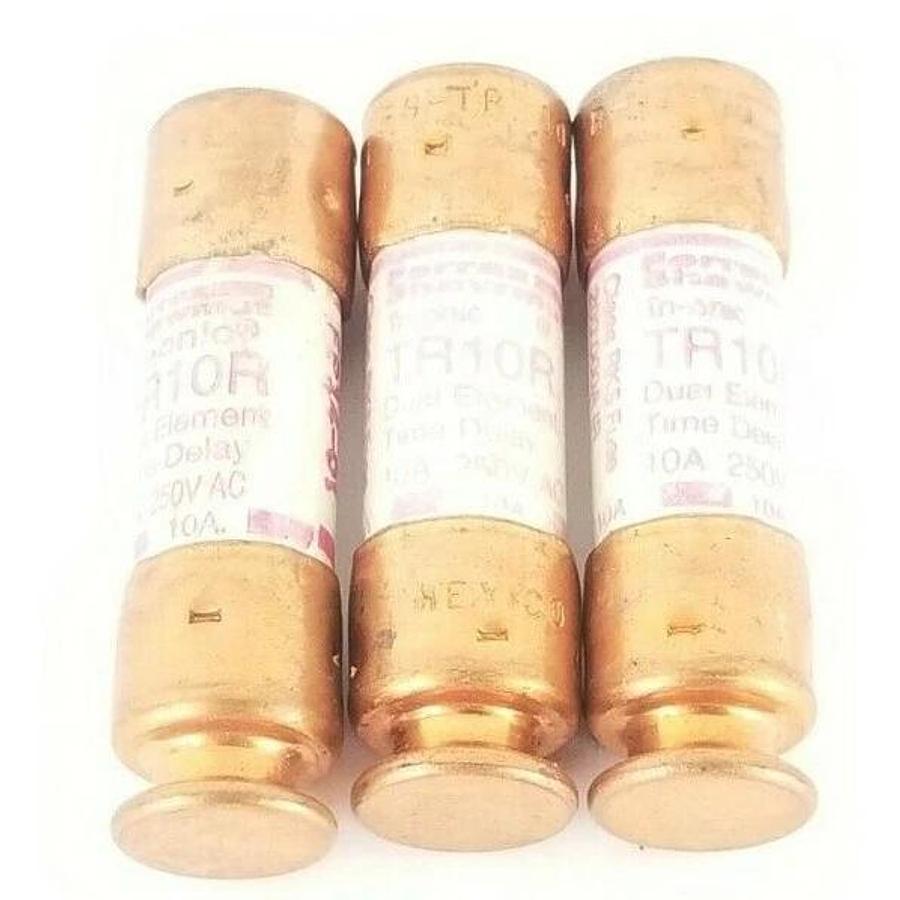 Used LOT OF 3 FERRAZ SHAWMUT TR10R TRI-ONIC DUEL-ELEMENT FUSES 250V AC, 10A