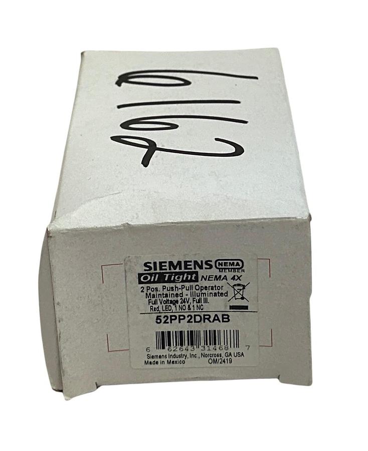 Used SIEMENS 52PP2DRAB Oil Tight PUSH-PULL OPERATOR PUSH BUTTON 24V RED 2-POS NSMP