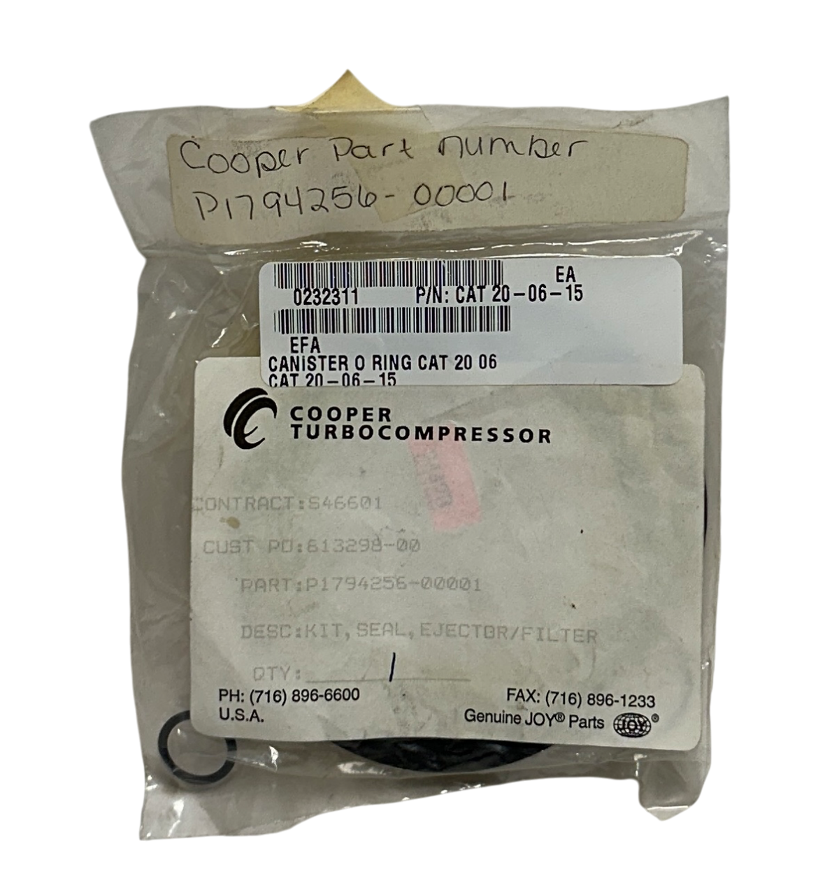 Used COOPER TURBOCOMPRESSOR P1794256-00001 / P179425600001 OEM SEAL KIT EJECTOR NSMP