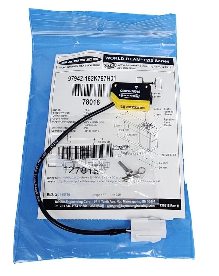 Used NEW BANNER 97942-162K767H01 WORLD-BEAM Q20 SERIES SENSOR 10-30VDC