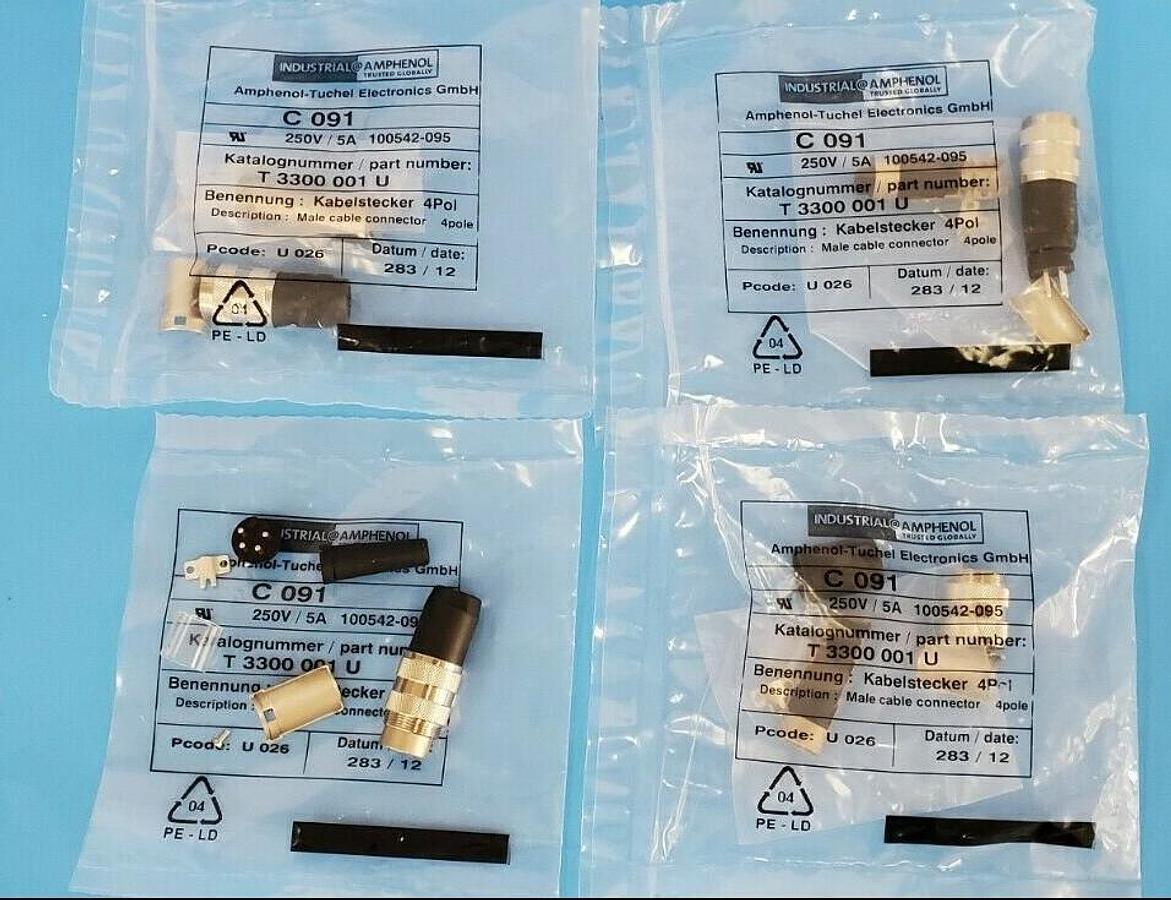 Used LOT OF 4 NEW AMPHENOL 100542-095 MALE CABLE CONNECTOR 4-POLES 250V/5A C 091