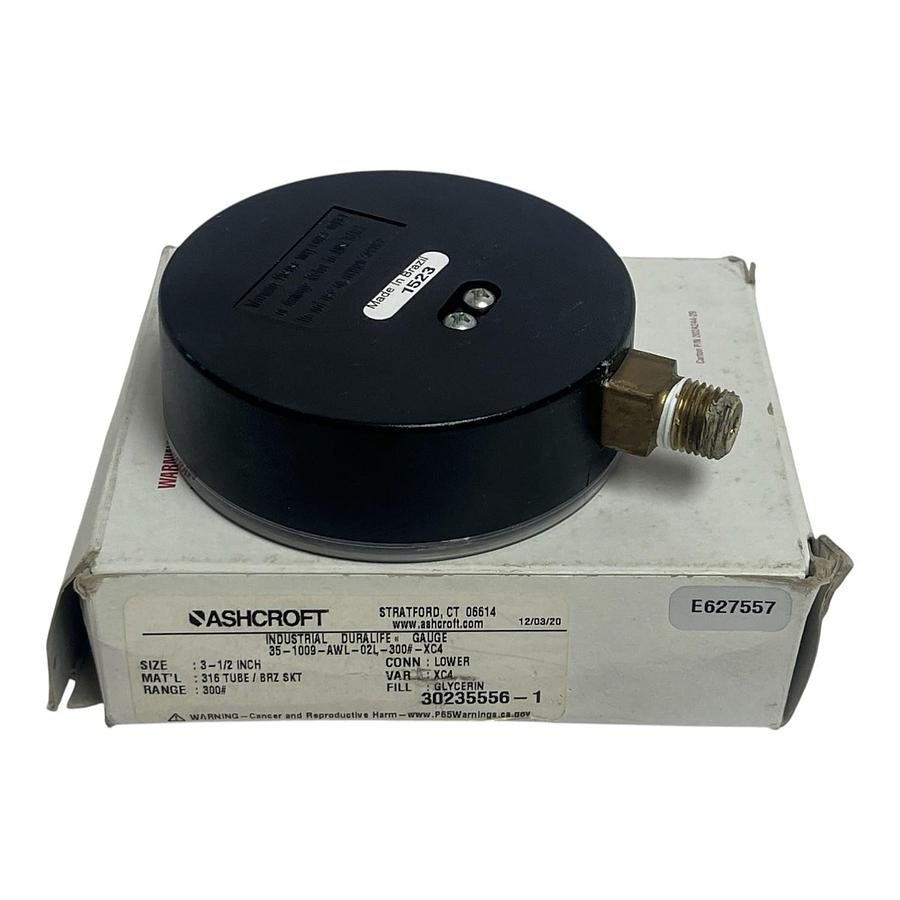 Used Ashcroft 35-W1005P-02L-XUL Pressure Gauge 3.5" Dial 1/4 NPT - Spare w/ Box