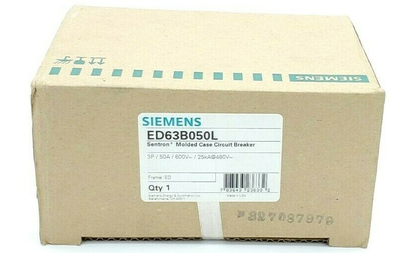 FACTORY SEALED SIEMENS ED63B050L SENTRON MOLDED CASE CIRCUIT BREAKER 3P, 50A