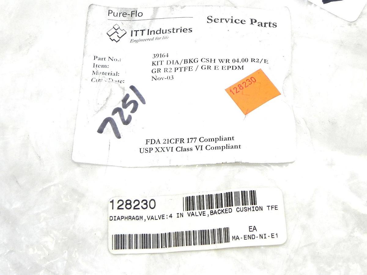 Used NEW ITT PURE-FLO 39164 KIT DIA/BKG CSH WR 04.00 R2/E GR RE PTFE/GR E EPDM