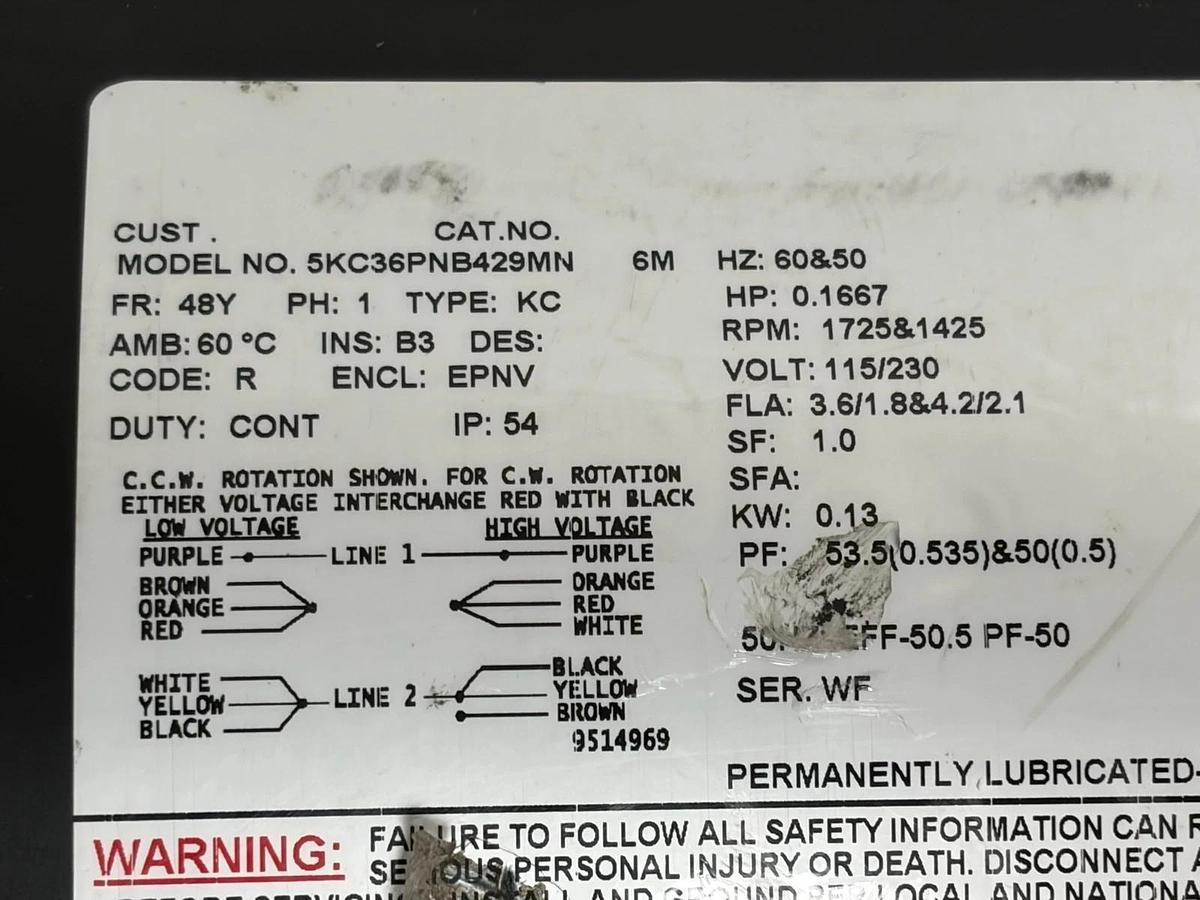 Marathon Electric 5KC36PNB429MN Explosion Proof Motor 1/6 HP 1725 RPM 115/230V