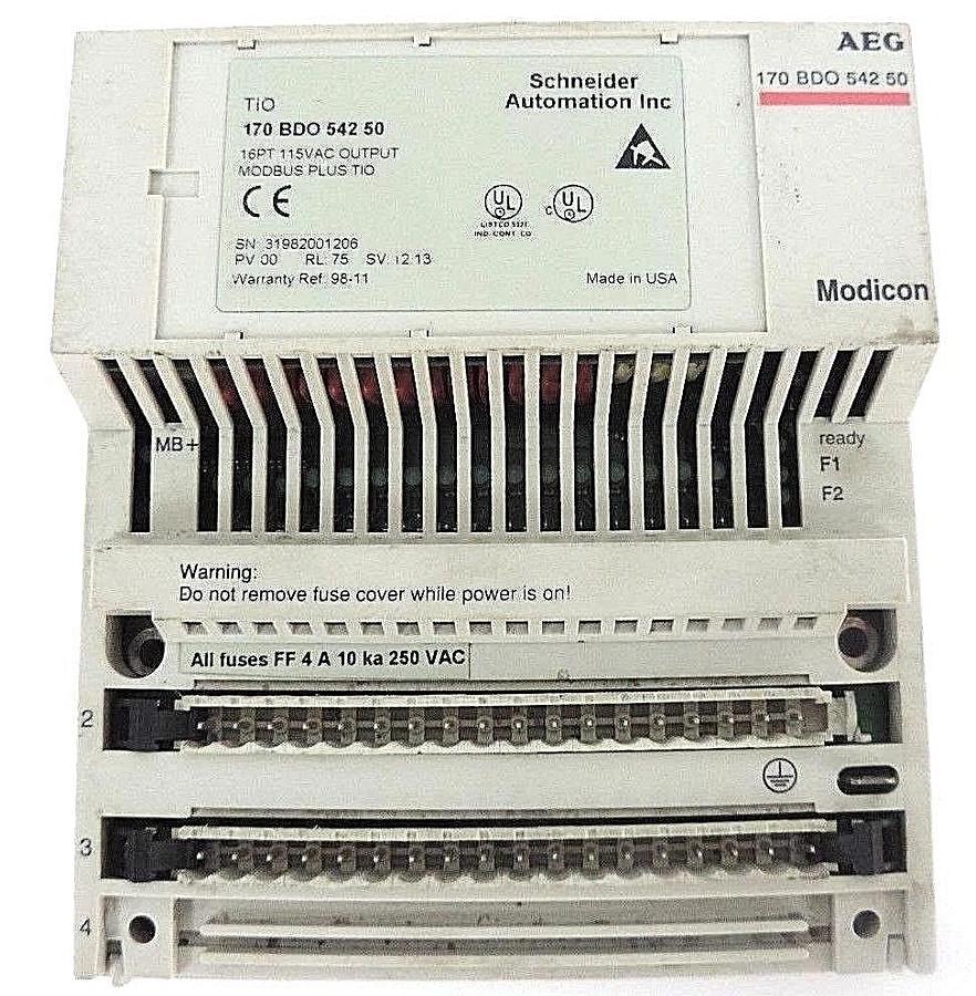 Used SCHNEIDER MODICON 170BDO54250 MODBUS PLUS TIO 16PT, 115VAC, PV: 00, RL: 75