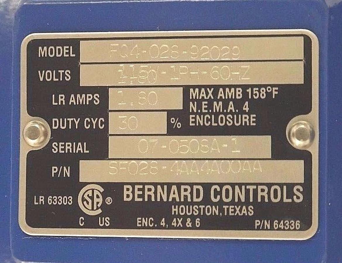 NIB BERNARD CONTROLS F04-028-92029 ACTUATOR FQ-SERIES SF028-4AA4A00AA