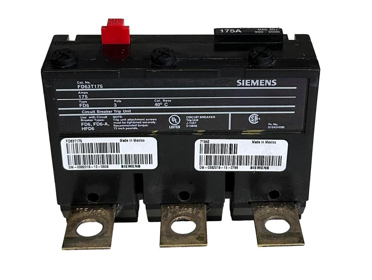 Used SIEMENS FD63T175 CIRCUIT BREAKER TRIP UNIT 175A 3-POLE FD6 FD6-A HFD6 71842