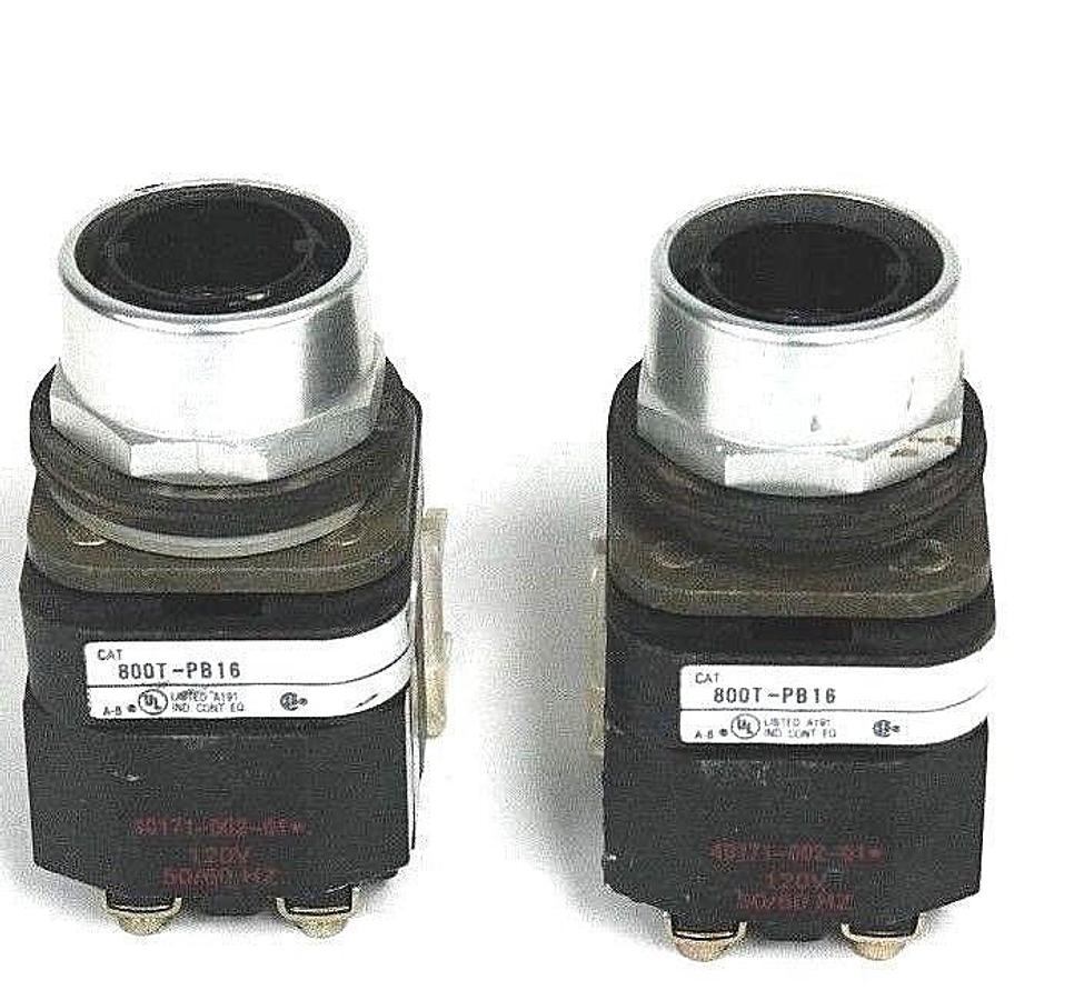 Used LOT OF 2 ALLEN BRADLEY 800T-PB16 PUSHBUTTON SER T, 40171-002-01 W/ 800T-XA SER D