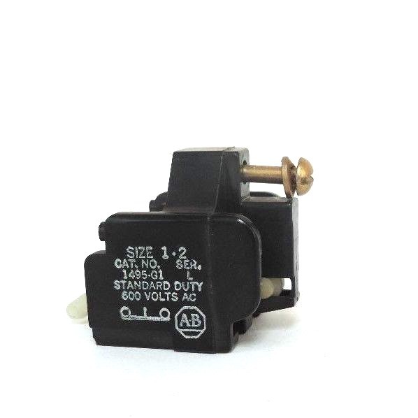 Used ALLEN BRADLEY 1495-G1 AUXILIARY CONTACT SIZE 1-2, 600V, 1495G1, SER. L