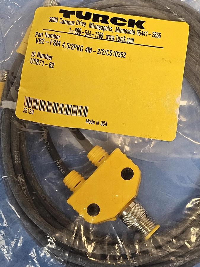 Used NEW TURCK VB2-FSM 4.5/2PKG 4M-2/2/CS10352 SPLITTER/TEE ID NUMBER: U0871-62