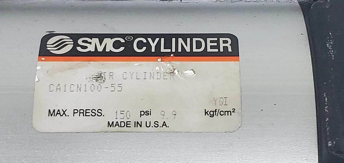 Used SMC CA1CN100-55 PNEUMATIC CYLINDER, 150PSI, 9.9KGF/CM^2, CA1CN10055
