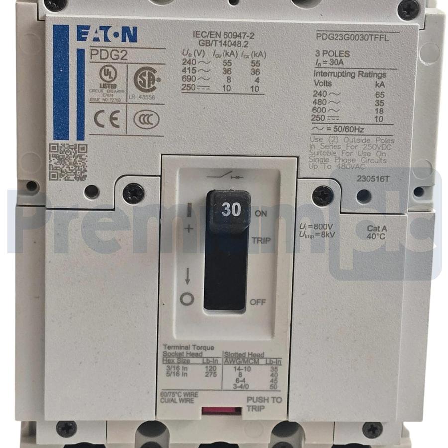 Used Eaton PDG23G0030TFFL PDG2 Power Defense 3P 30A 480V 35kAIC Circuit Breaker NSMP