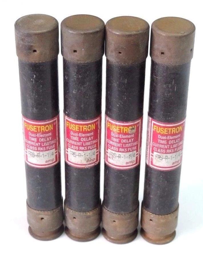 Used LOT OF 4 BUSSMANN FUSETRON FRS-R-1-1/4 FUSES 1.25AMP 600V CLASS RK5 TIME DELAY