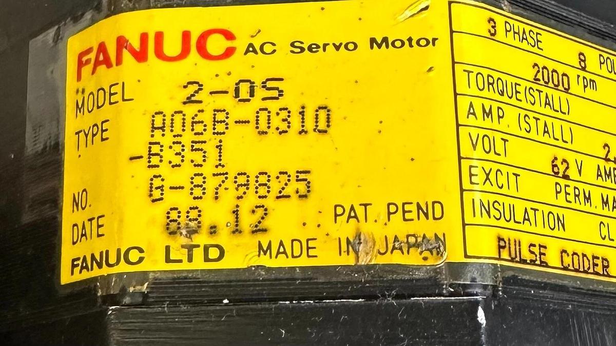 Used FANUC A06B-0310-B351 / A06B0310B351 AC SERVO MOTOR 2-OS 1Nm 2000RPM 3P 8-POLES