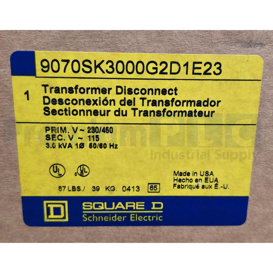 SQUARE D 9070SK3000G2D1E23 9070 TRANSFORMER DISCONNECT 3kVA PRI.240x480V NSMP