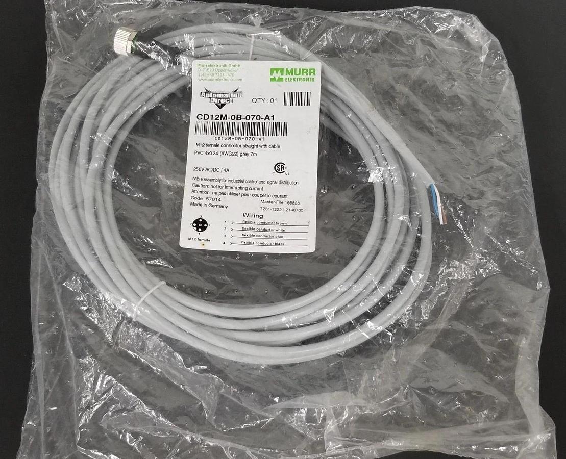 Used NEW MURR ELEKTRONIK CD12M-0B-070-A1 M12 FEMALE CONNECTOR STRAIGHT W/ CABLE