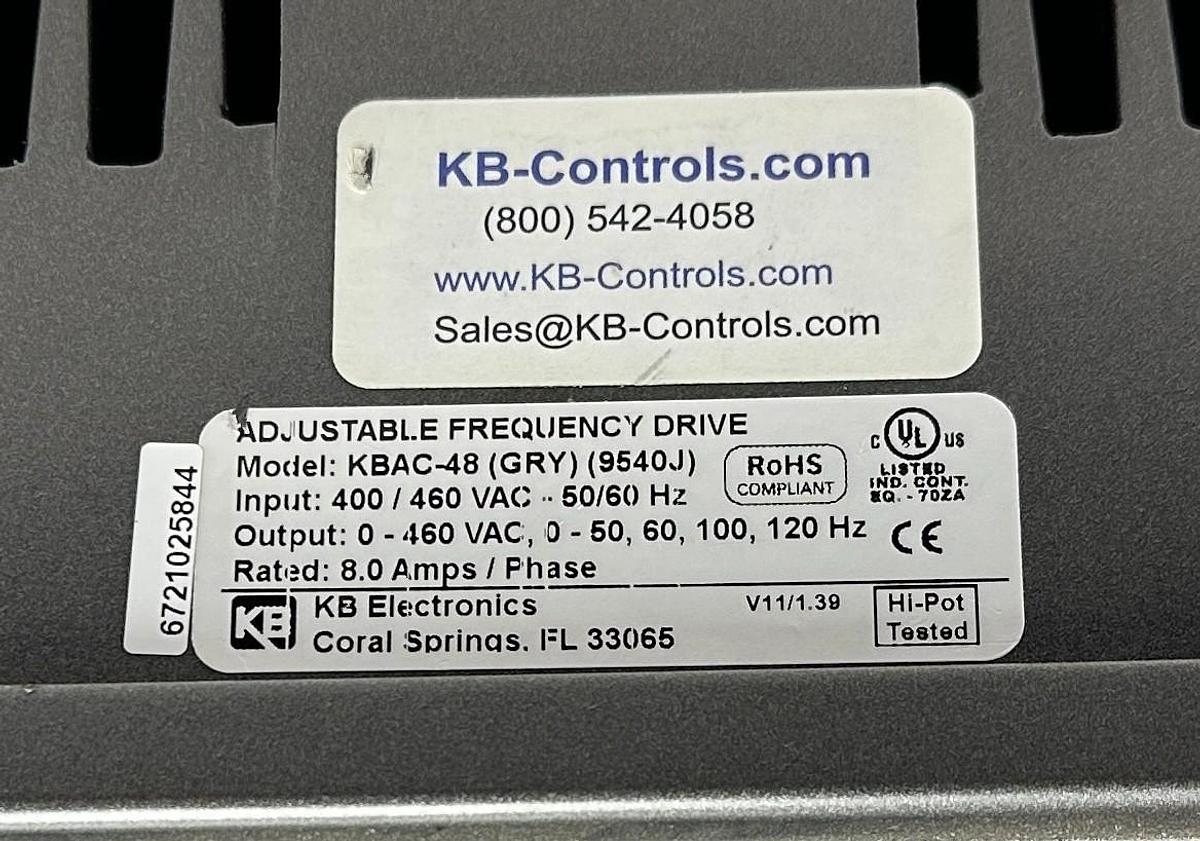 Used KB GENESIS KBAC-48 (GRY) / 9540J KBAC SERIES AC MOTOR SPEED CONTROL 5HP 8A NUPI