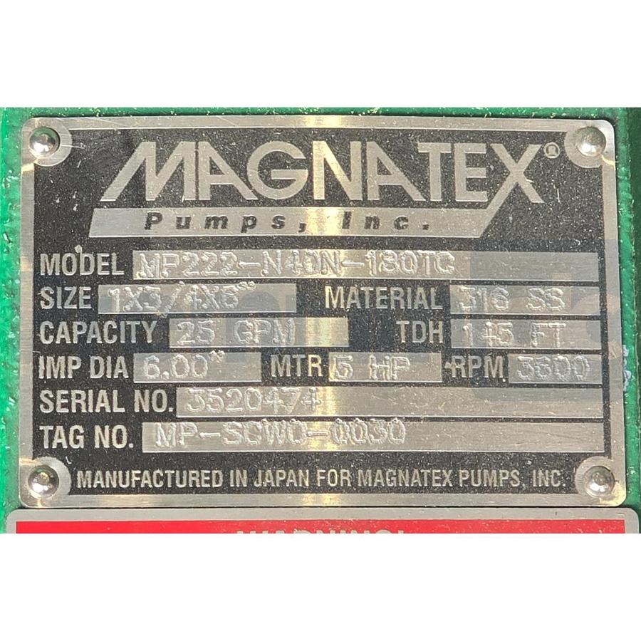 MAGNATEX MP222-N40N-180TC MAG-DRIVE MP-Series MAGNETIC DRIVE PUMP 1x3/4-6" 25GPM