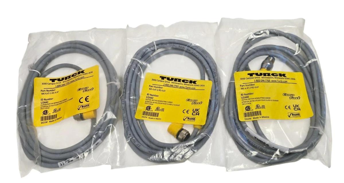 Used LOT OF 3 NEW TURCK WK 4.4T-2-RS 4.4T CORDSETS DOUBLE ENDED ID NUMBER: U2440