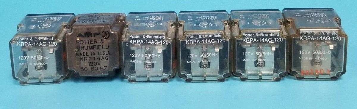 Used LOT OF 6 POTTER & BRUMFIELD KRPA-14AG-120 RELAYS KRPA14AG, 120V, 50/60HZ