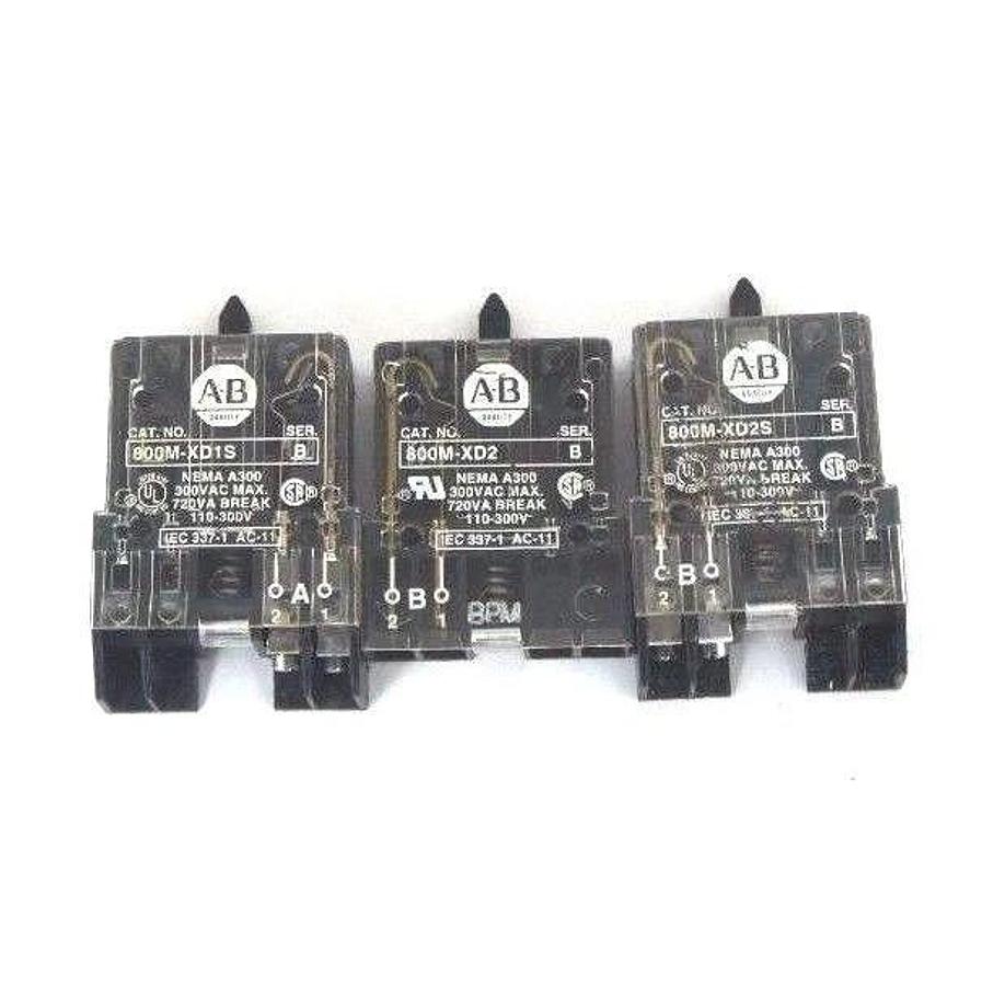 Used LOT OF 3 ALLEN BRADLEY CONTACT BLOCKS 800M-XD1S , 800M-XD2S , 800M-XD2 SER. B