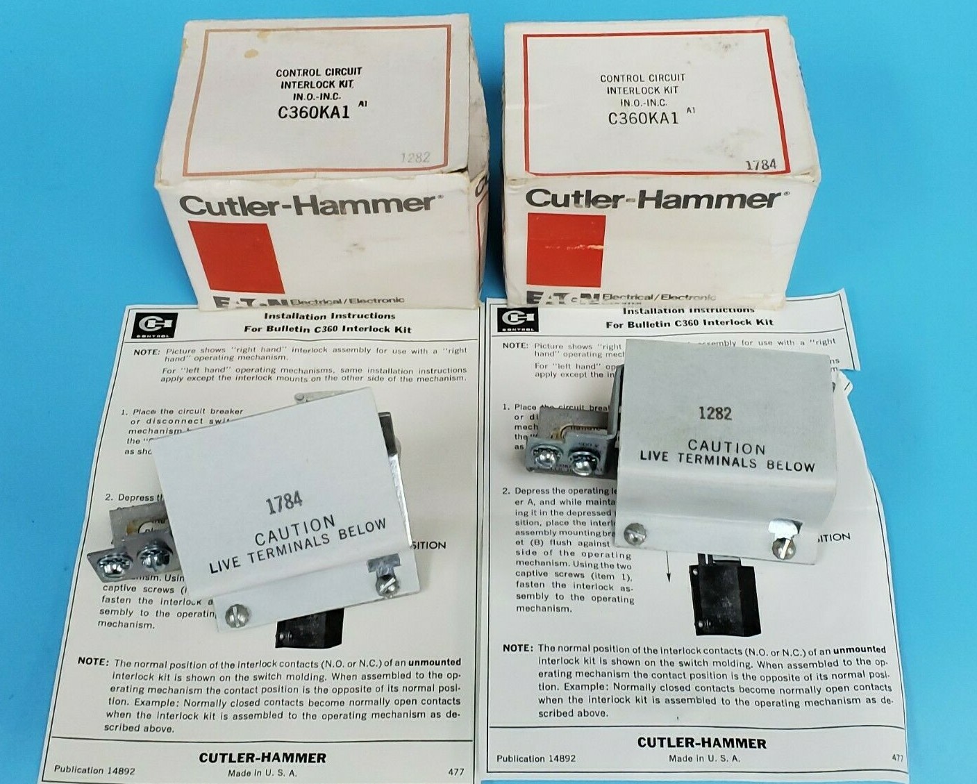 Used LOT OF 2 NIB EATON CUTLER-HAMMER C360KA1 INTERLOCK KITS 1NO/1NC SER. A1