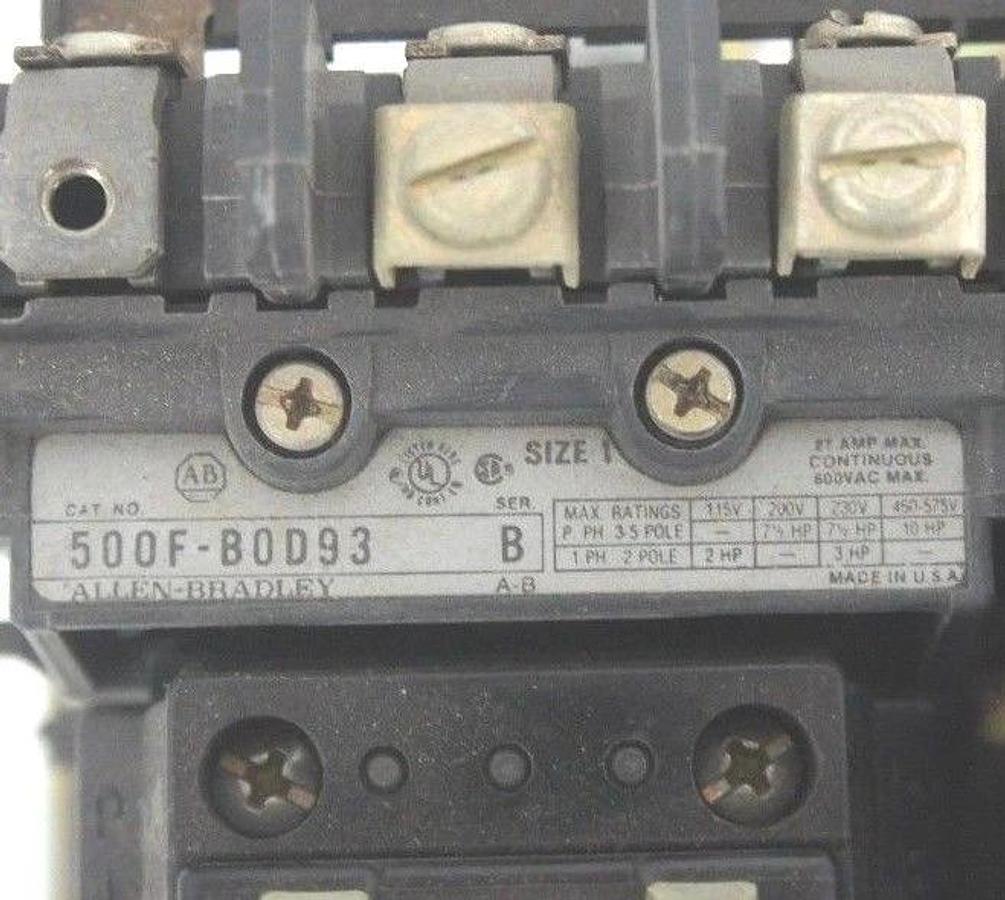 Used ALLEN BRADLEY 520E-BOD REVERSING STARTER SIZE 1 SER. C W/ 500F-BOD93 SER.B
