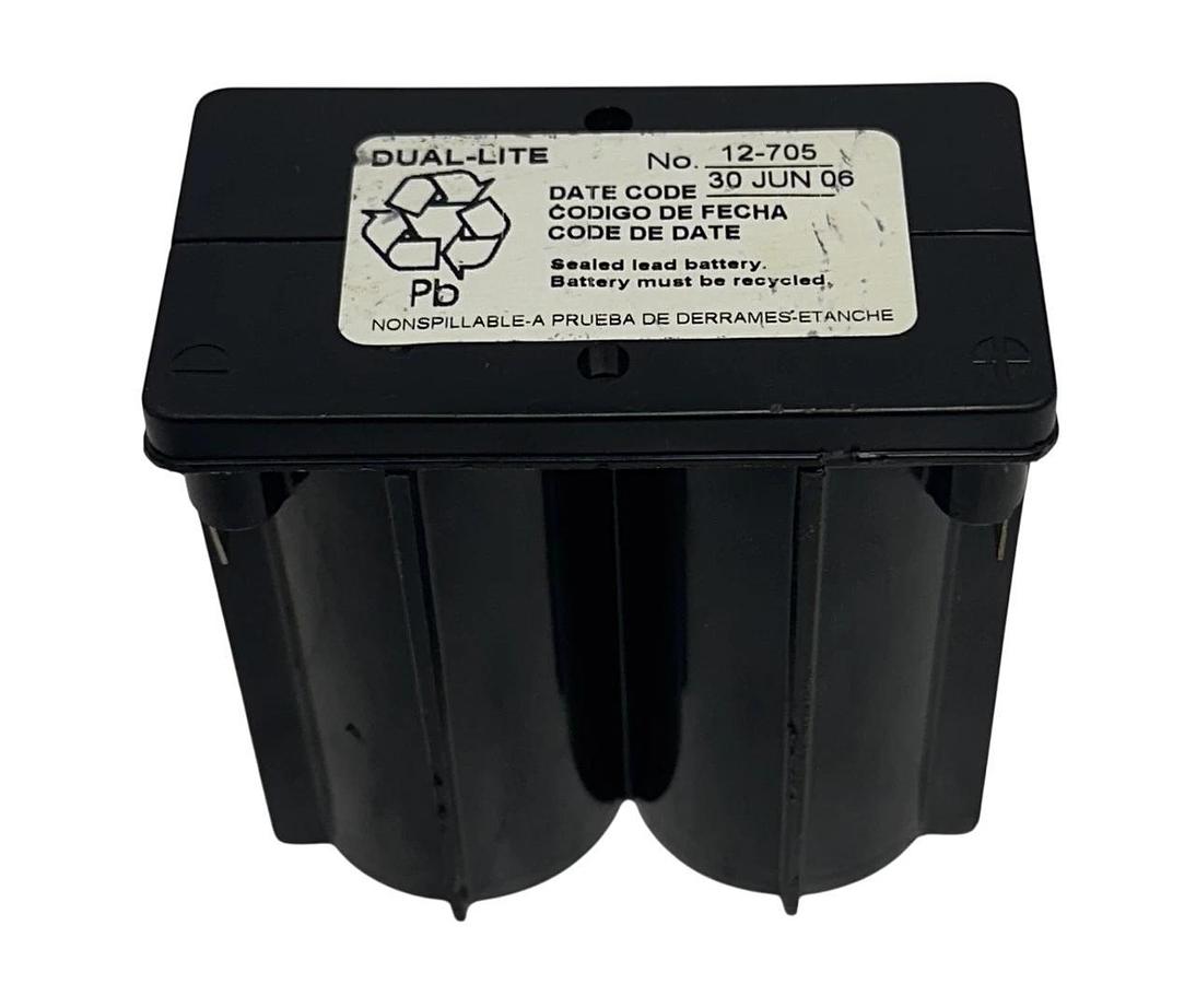 Used DUAL-LITE 12-705 / 12705 SEALED BATTERY 4V AGM 8 AMP HOUR CAPACITY USNP