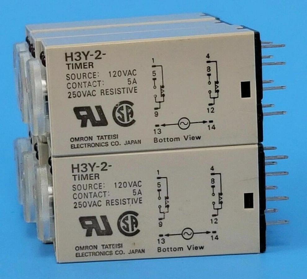 Used LOT OF 6 OMRON H3Y-2 TIMERS H3Y2 120VAC 0-5 MINUTE