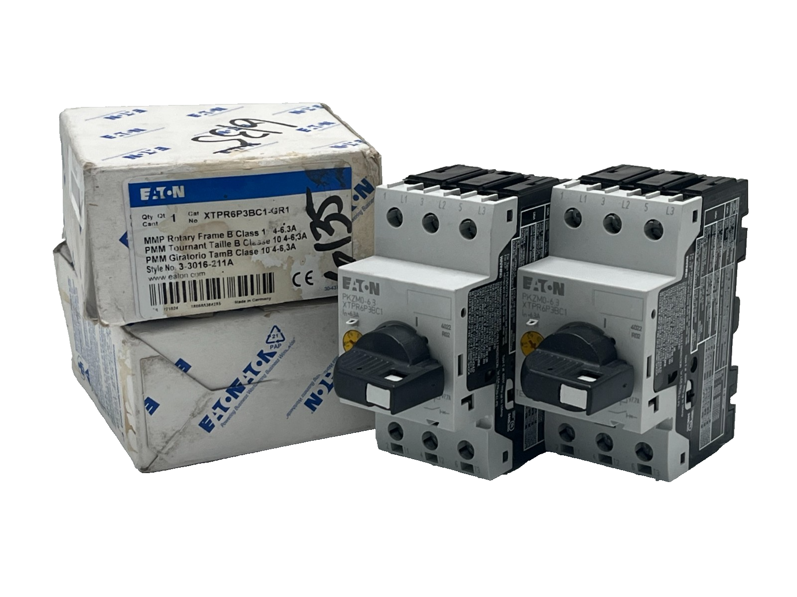 Used LOT OF 2 EATON XTPR6P3BC1-GR1 Manual Motor Protector, Starter / Overload Relay