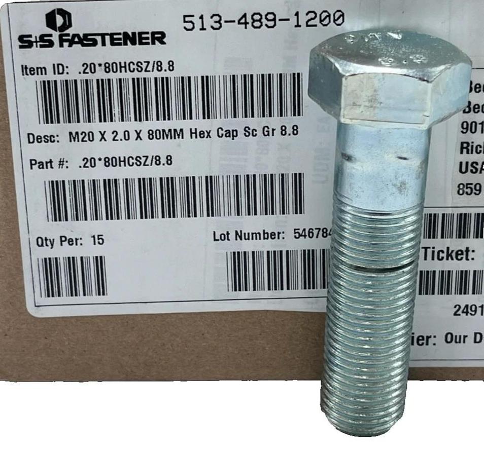15 Pack) M20-2.0 x 80mm Hex Head Cap Screws Grade 8.8 Zinc Plated - S+S Fastener
