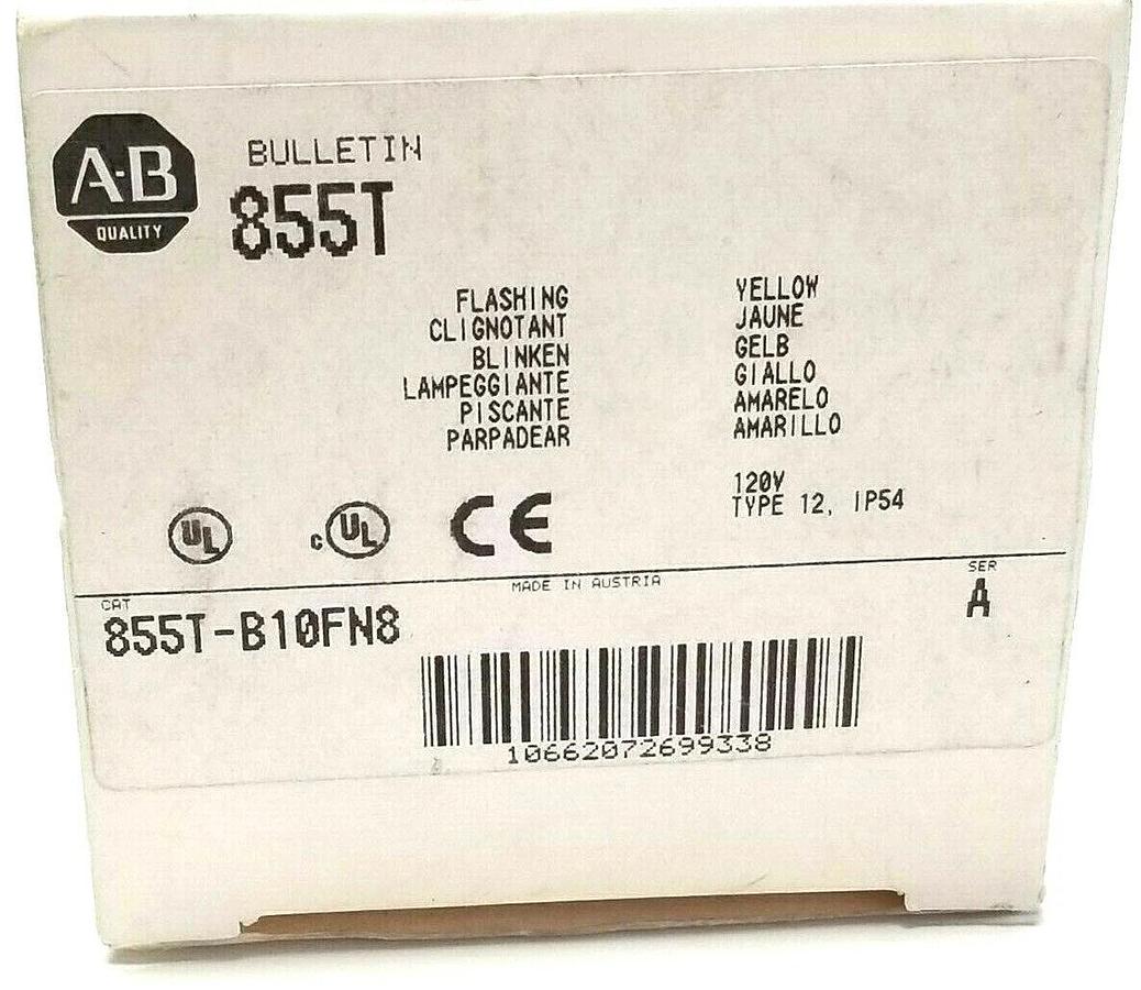 Used NIB ALLEN BRADLEY 855T-B10FN8 SER A YELLOW FLASHING LAMP INCANDESCENT 855TB10FN8