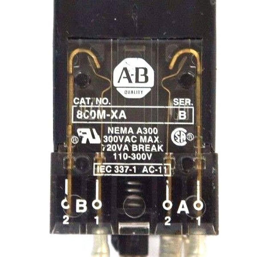 Used ALLEN BRADLEY 800MS-PT16 RED PUSH TO TEST PILOT LIGHT SER D, MISSING LAMP