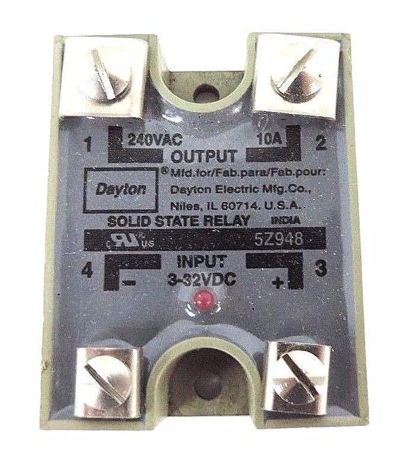 Used NIB DAYTON 5Z948 RELAY SOLID STATE 240VAC, 50/60HZ, 10AMP, 3-32VDC