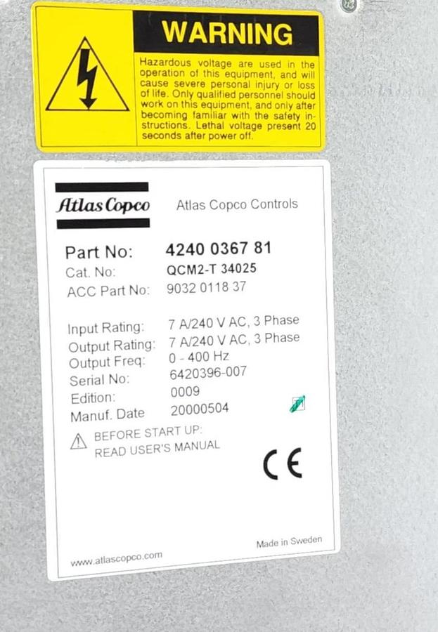 Used ATLAS COPCO 4240 0367 81 / 4240036781 SERVO DRIVE EDITION: 0009 QCM2-T 340 25
