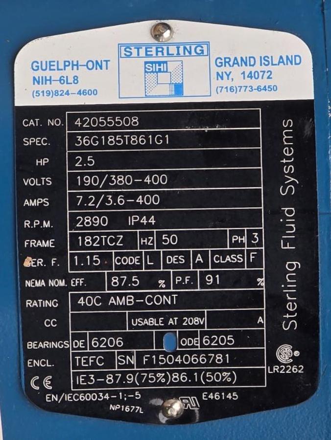 Used Sterling SIHI LEMR-60-AZ-AAB-4B-4AT Liquid Ring Vacuum Pump 316 SS, 2.5/3HP 3Ph