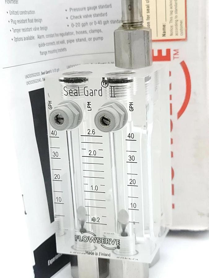 Used NIB FLOWSERVE KYTOLA X29540-D-CV SEAL GARD II GPH FLOWMETER 0-40 GPH 0-300 PSI