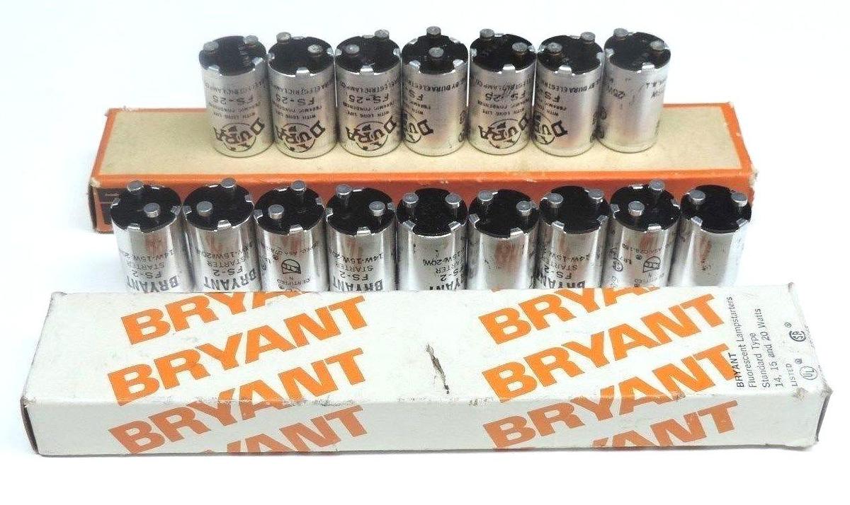 Used LOT OF 9 BRYANT FS-2 FLUORESCENT LAMPSTARTERS, LOT OF 7 DURA FS-25 LAMPSTARTERS