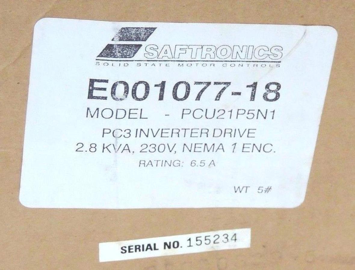 Used NIB SAFTRONICS CIMR-PCU21P5 PC3 INVERTER DRIVE CIMRPCU21P5, 3PH 200-230VAC 7.2A