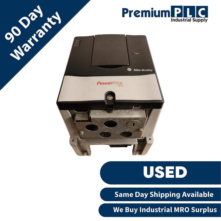 Used ALLEN BRADLEY 20AD5P0A0AYNNNC0 /A POWERFLEX 70 AC DRIVE 3HP W/ 20-COMM-R MODULE