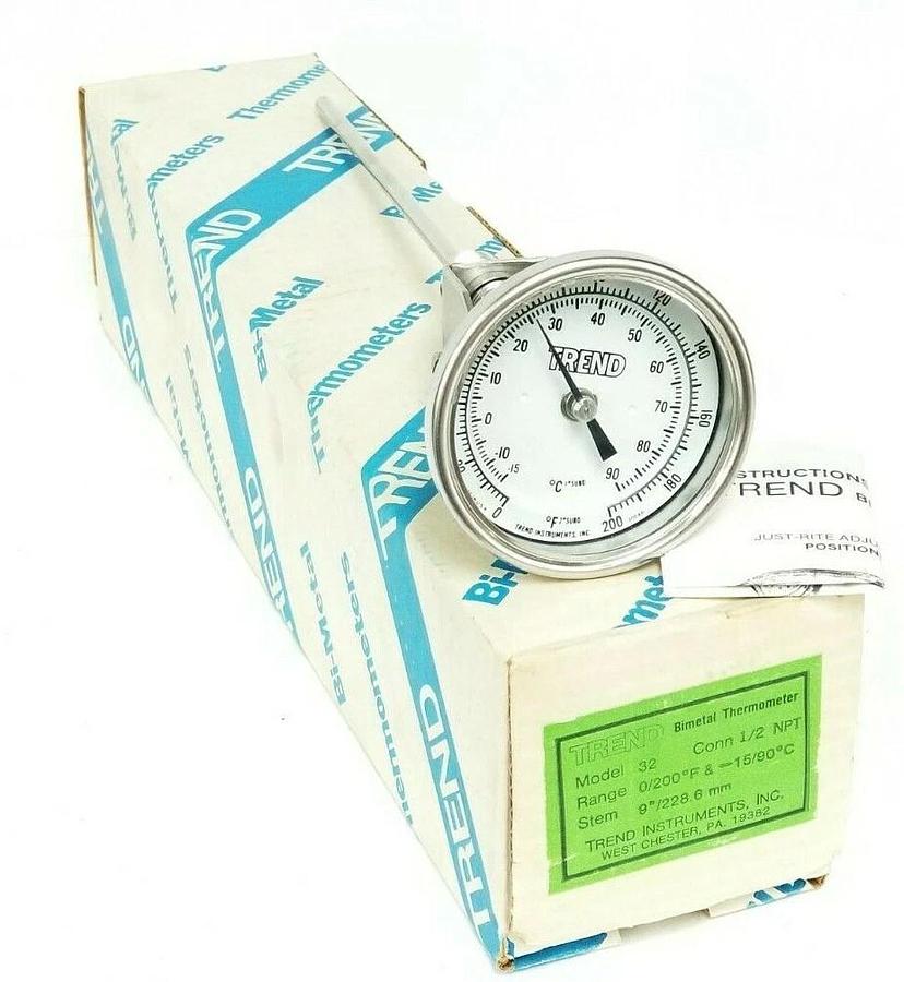 Used NIB TREND INSTRUMENTS MODEL 32 THERMOMETER 9'' STEM 228.6mm 0-200 DEG. F