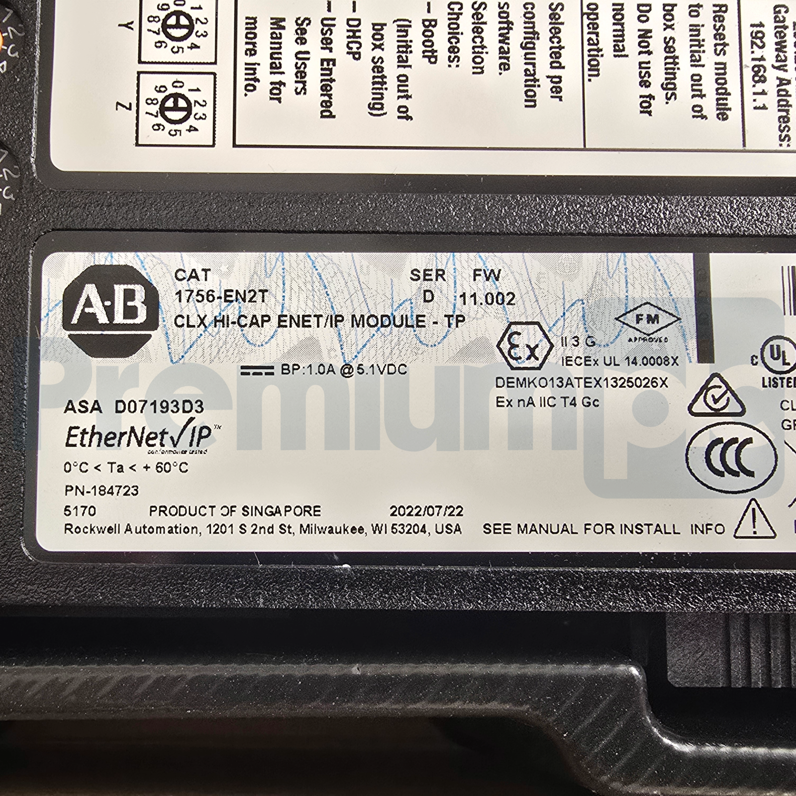 Used Allen Bradley 1756-EN2T /D ControlLogix Hi-Cap ENet/IP Module - TP FW 11.002