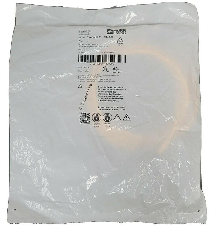 Used NEW MURR ELECTRONIX 7700-40021-1500200 M12 MALE 0° / M12 FEMALE 0° CORDSETS